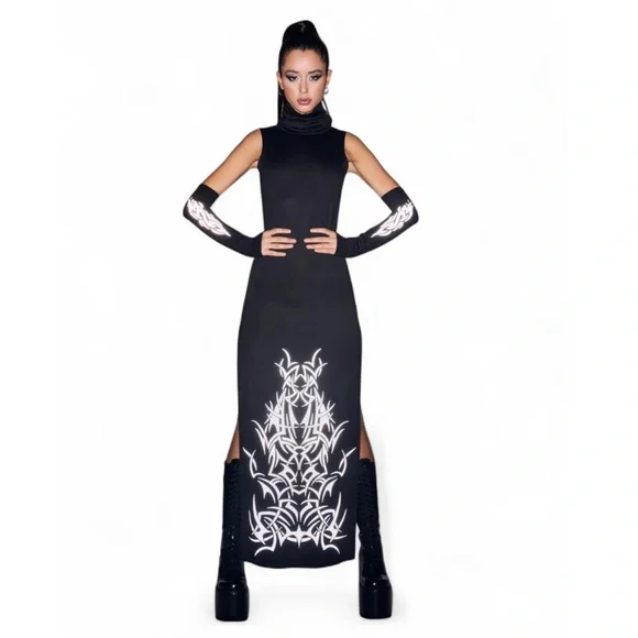 Dolls Kill Black Turtleneck Sleeveless Maxi Dress - Picture 3 of 9